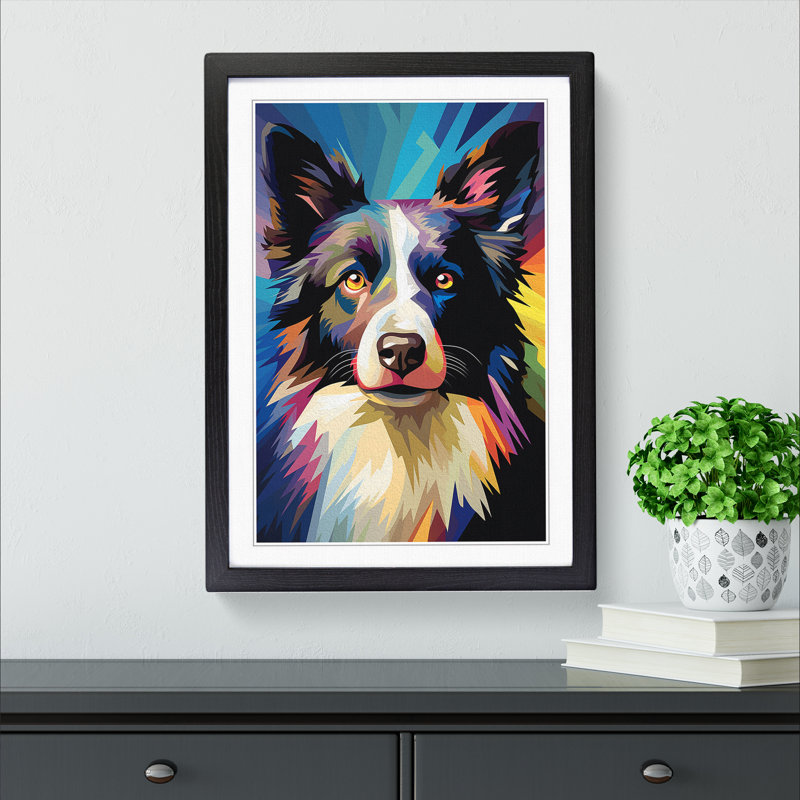 Border Collie Op No.2 - Single Picture Frame Print on Wood, Black Framed, 64cm H x 46cm W x 2cm D