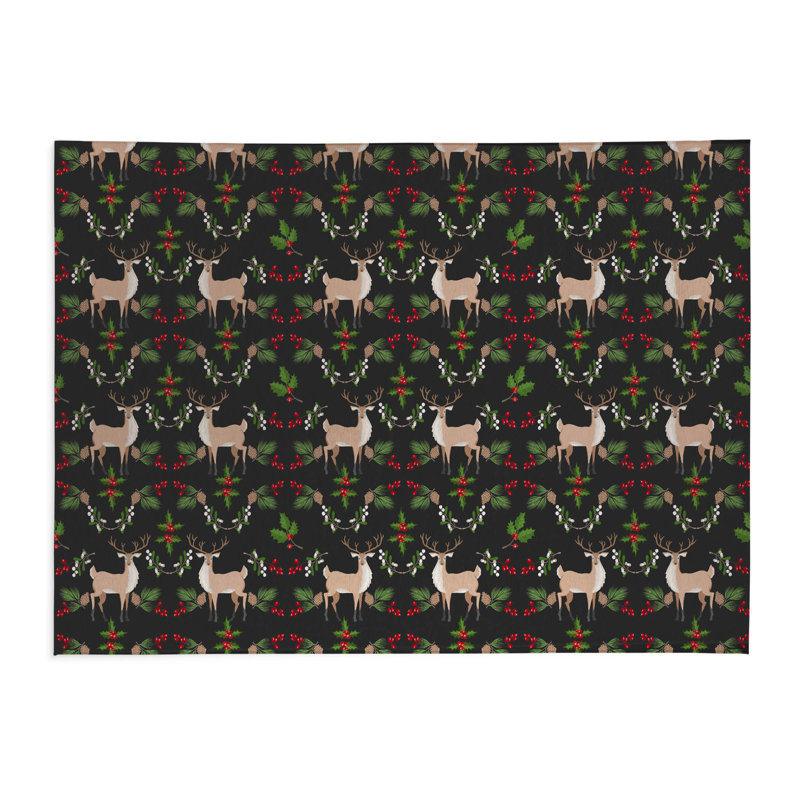Tapis de cuisine Botanical Deer, Gris anthracite, Rectangle 7 pi x 5 pi