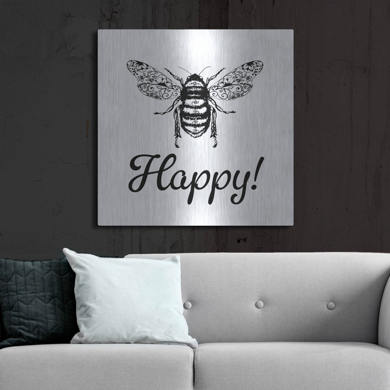 «Floral Bee Happy» par Jean Plout, art mural en métal, H 36 po x l 36 po