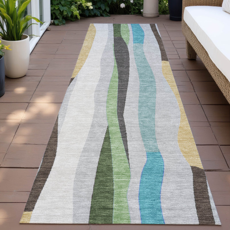 Machine Washable Indoor/Outdoor Husby ACN2188 Striped Rug, Runner 2'3" x 7'6"