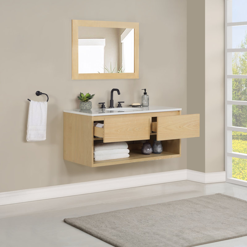 Redbridge 42'' Single Wall Mounted Bathroon Vanity with Quartz Top