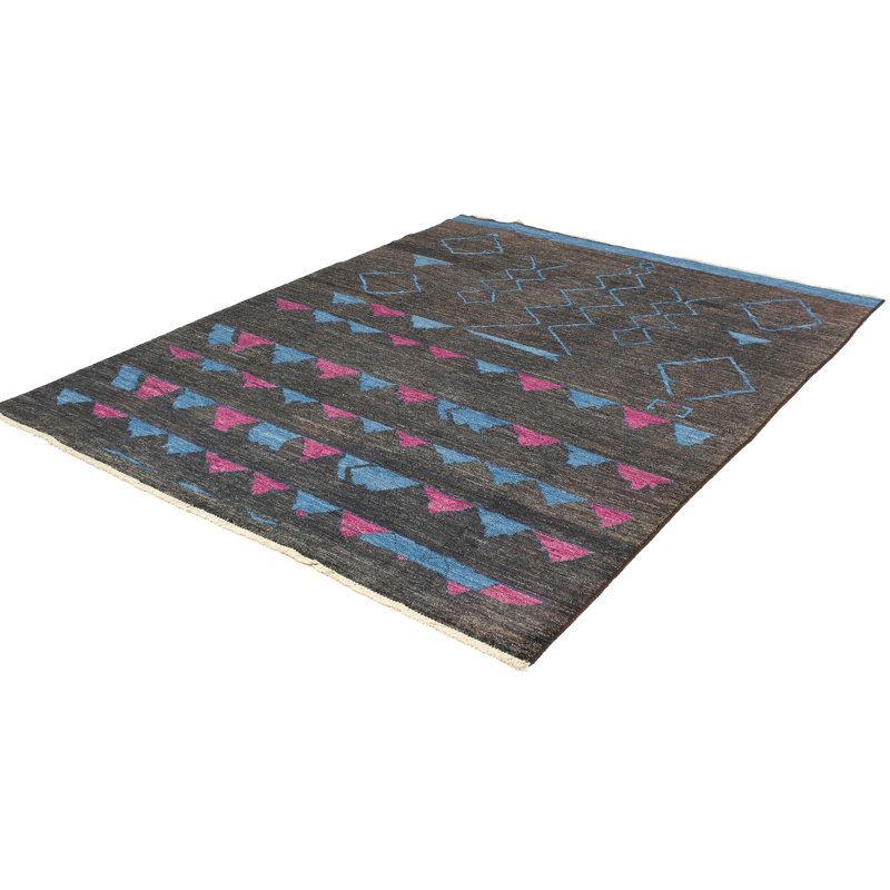 Tapis unique en laine noué à la main de style marocain gris foncé des années 2010 de 9 pi 6 po x 12 pi Kamirah