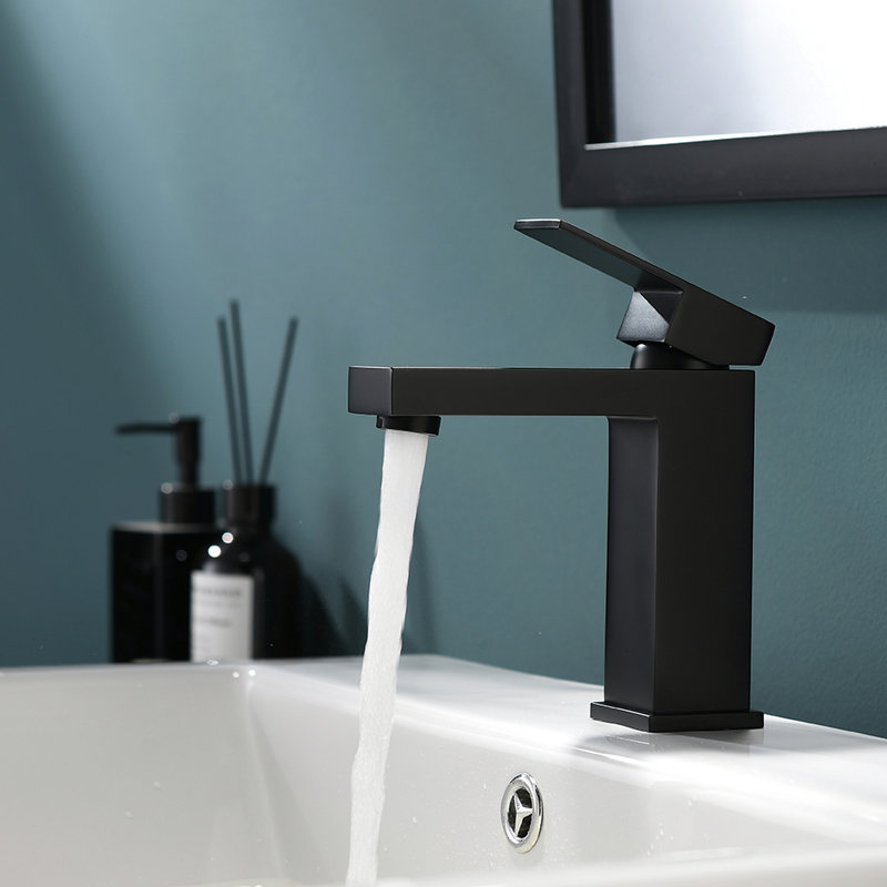Robinet de salle de bain noir mat - Robinet de lavabo monotrou avec empreinte digitale