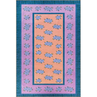 Purple Leaf Embroidered Washable Woven Base Rug