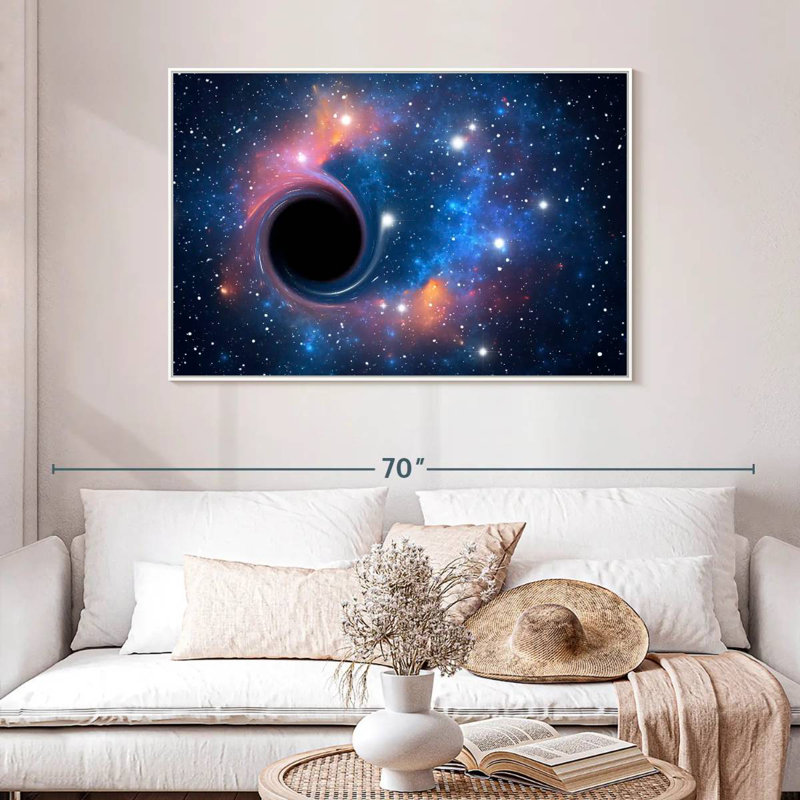 Trou noir dans l'espace, 46 po x 31 po, Cadre flottant blanc