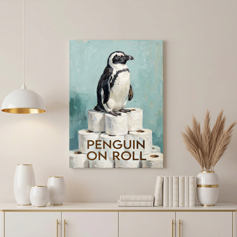 Pingouin sur toile enroulée, ensemble de 1, H 18 po x l 12 po