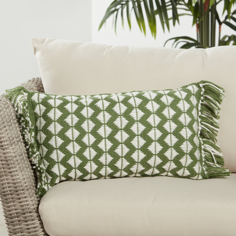 Coussin rectangulaire intérieur / extérieur en polyester et polyester, Noir / Ivoire, Polyester / bourre de polyester