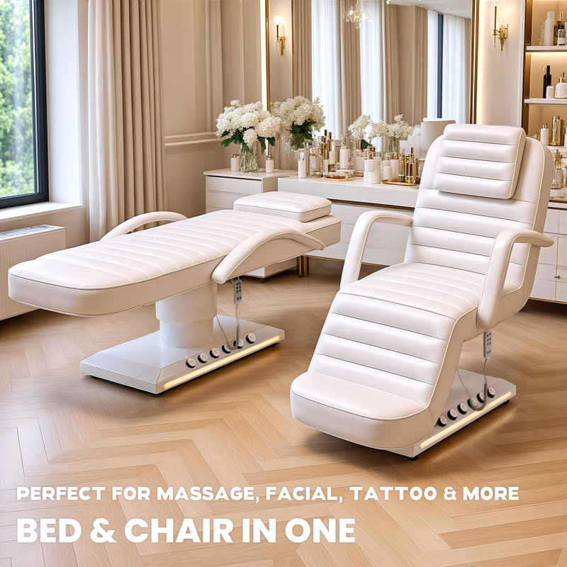 Lit de massage électrique à hauteur réglable, dossier et repose-jambes, table de massage professionnelle avec télécommande et commande au pied, boutons à DEL