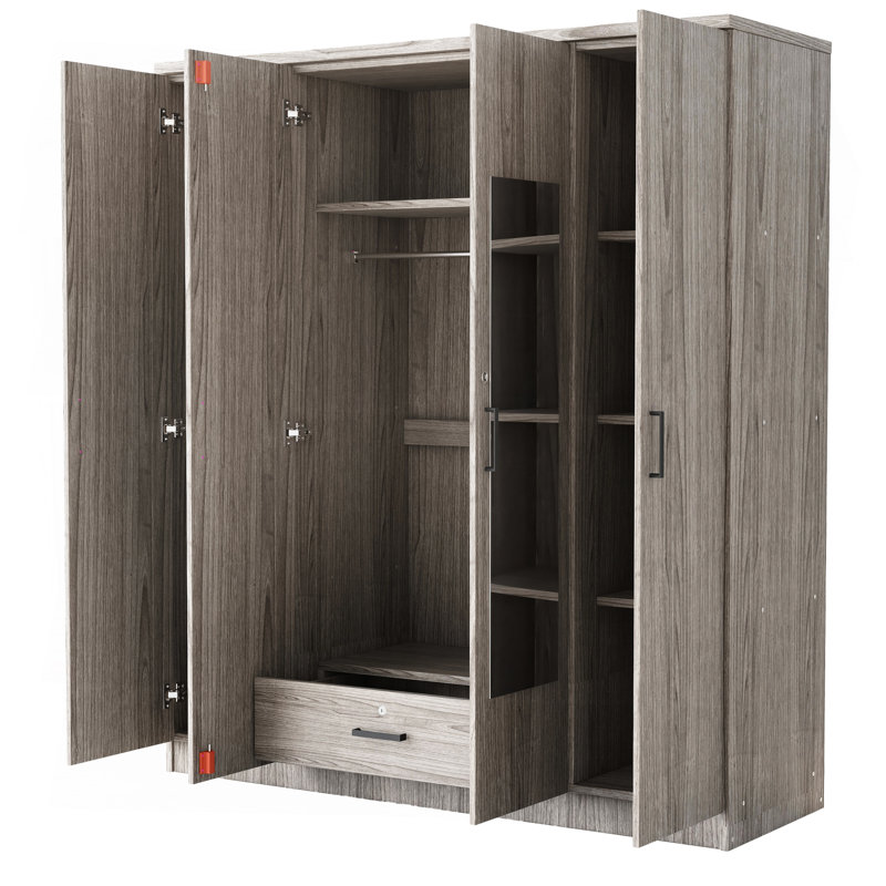 Spacious Four-Door Wardrobe With Built-In Mirror And Secure Storage, Perfect For Organized Bedroom