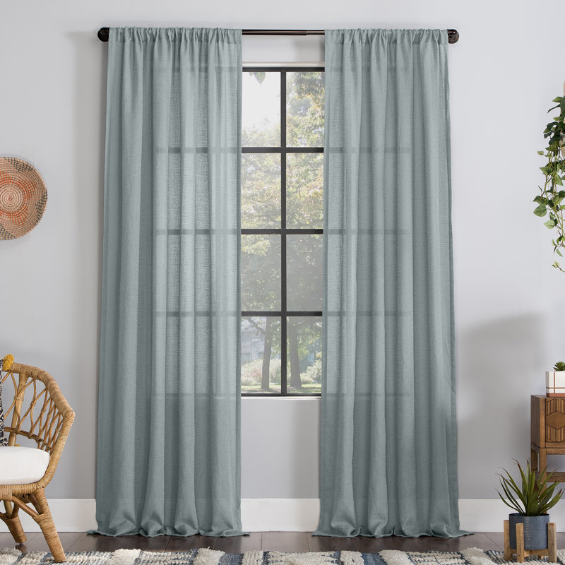 Panneau de rideau diaphane avec passe-tringle Cyon, l 52" x L 63", Bleu poudreux