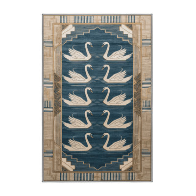 Tapis vert art déco lavable à la machine