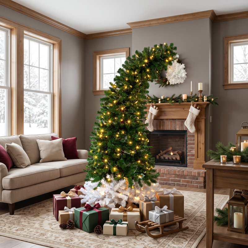 Sapin de Noël artificiel pré-illuminé de 1,80 m (6 pieds) en forme de bonnet de Père Noël, avec 250 lumières DEL blanc chaud et 8 modes d'éclairage