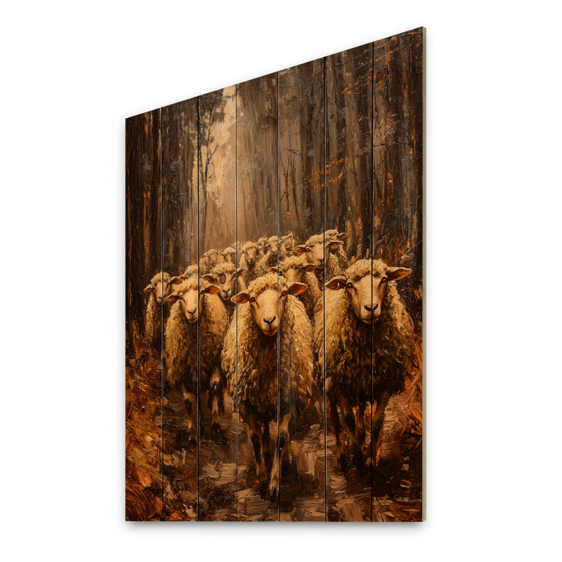 Minimalisme mouton Woolly Wanderers III - décoration murale en bois de mouton - sur bois de pin naturel, H 44 po x l 34 po