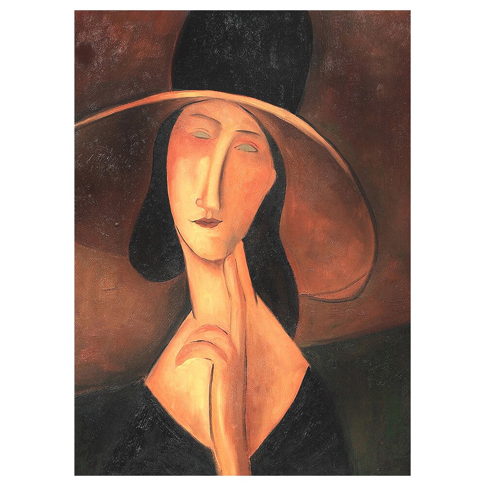 Leinwandbild Porträt von Jeanne Hebuterne in einem großen Hut von Amedeo Modigliani