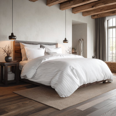 Stay Luxe Bedding T-250 Stripe Duvet Cover – Cotton-Rich Blend with Elegant Tone-on-Tone Stripes, Durable 250 Thread Count, Wrinkle-Resistant & Breathable Hotel Quality Bedding (Queen)