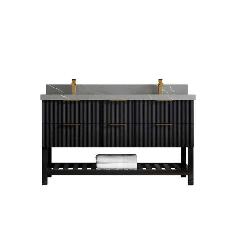 Meuble-lavabo double 60 po avec comptoir en quartz 60 po
