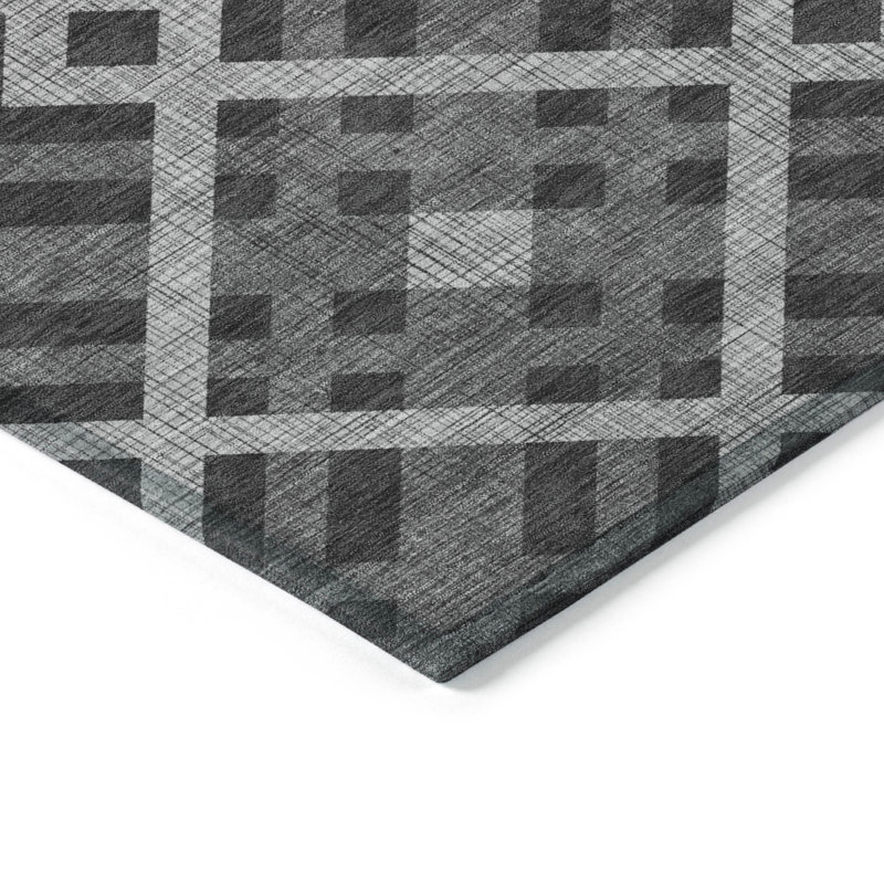 Tapis extérieur lavable à motif géométrique gris anthracite et argent 9 pi x 12 pi