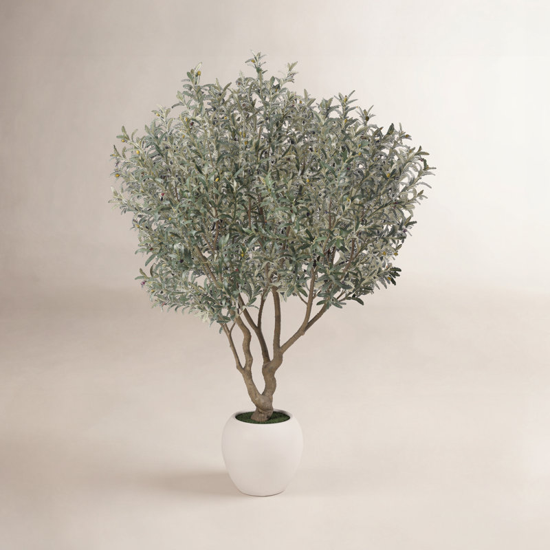 Olive artificielle H 96 po avec pot de fleurs blanc Ashwell