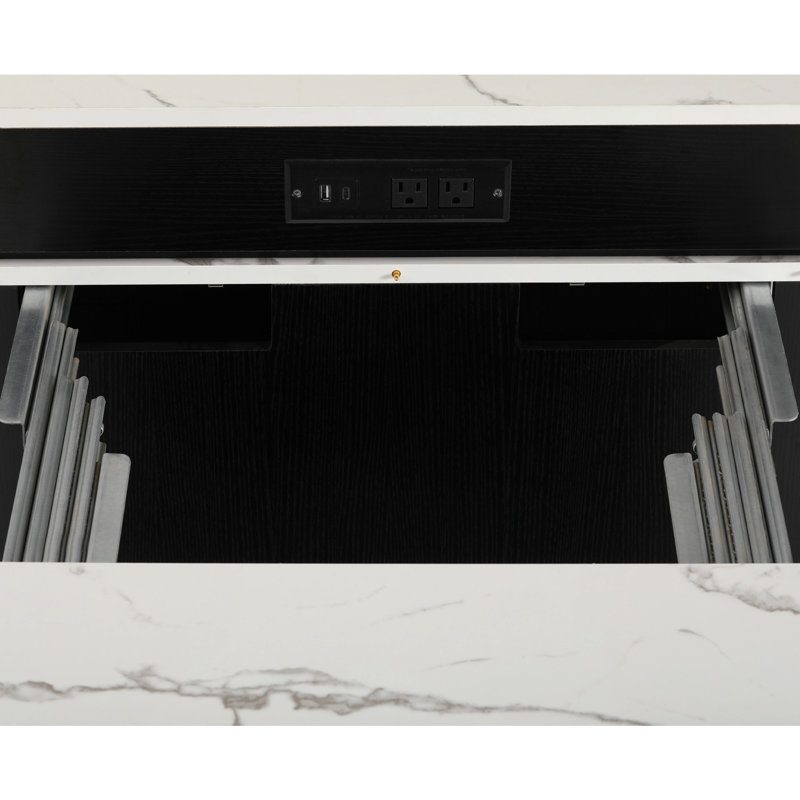 Îlot de cuisine moderne de 59,5 po avec deux panneaux de table amovibles, des tiroirs double-face et des charnières en métal lisses