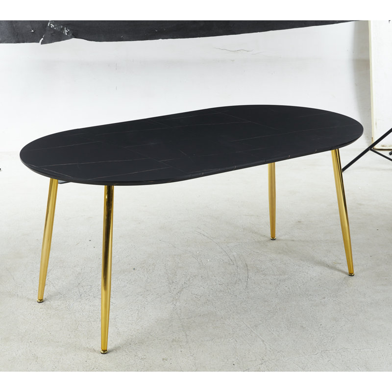 Table extensible à plateau supérieur avec bases en métal doré et noir, 100/140 / 180X100x75cm, idéale pour les zones d'étude, les pieds de la surface de salle à manger, les bons postes de travail