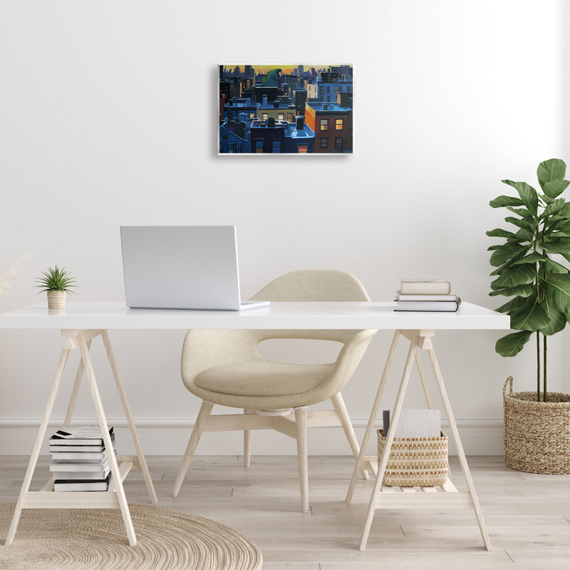 Paysage urbain avec plaque murale monstre lointain, design par Keith Thomson, H 10 po x l 15 po