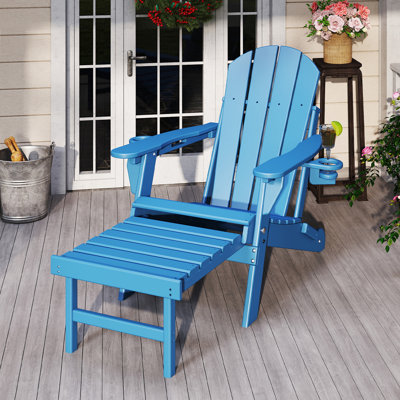 Hdpe Folding Adirondack Adjustable Chair With Ottoman And Cup Holders by Highland Dunes