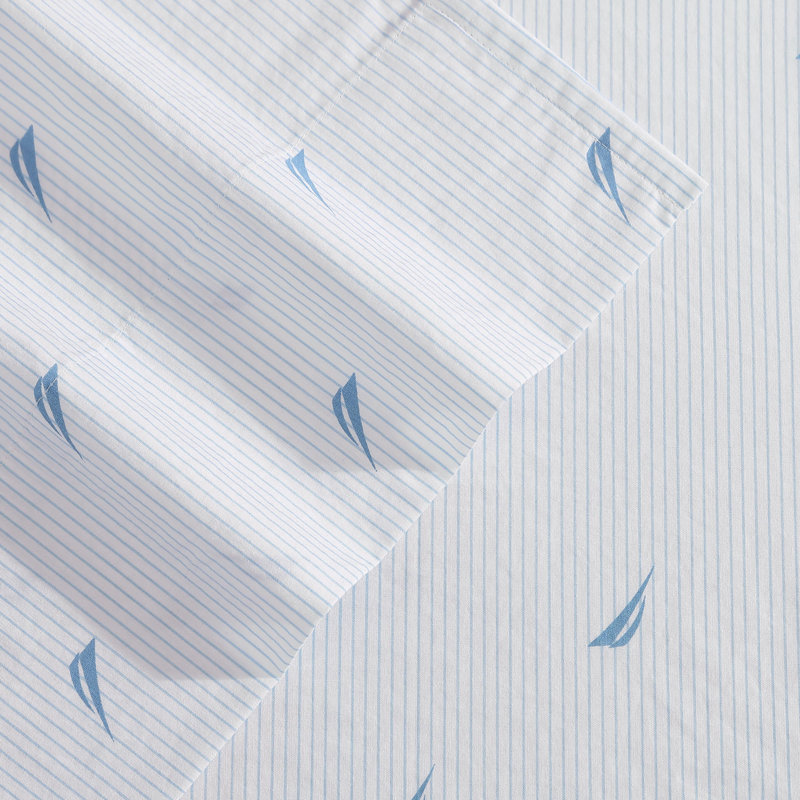 Navy Dusk Cotton Percale Twin Sheet Set with Stripes