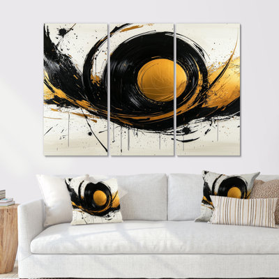 Cercle abstrait en noir et or II - ensemble de reproductions d'art abstrait