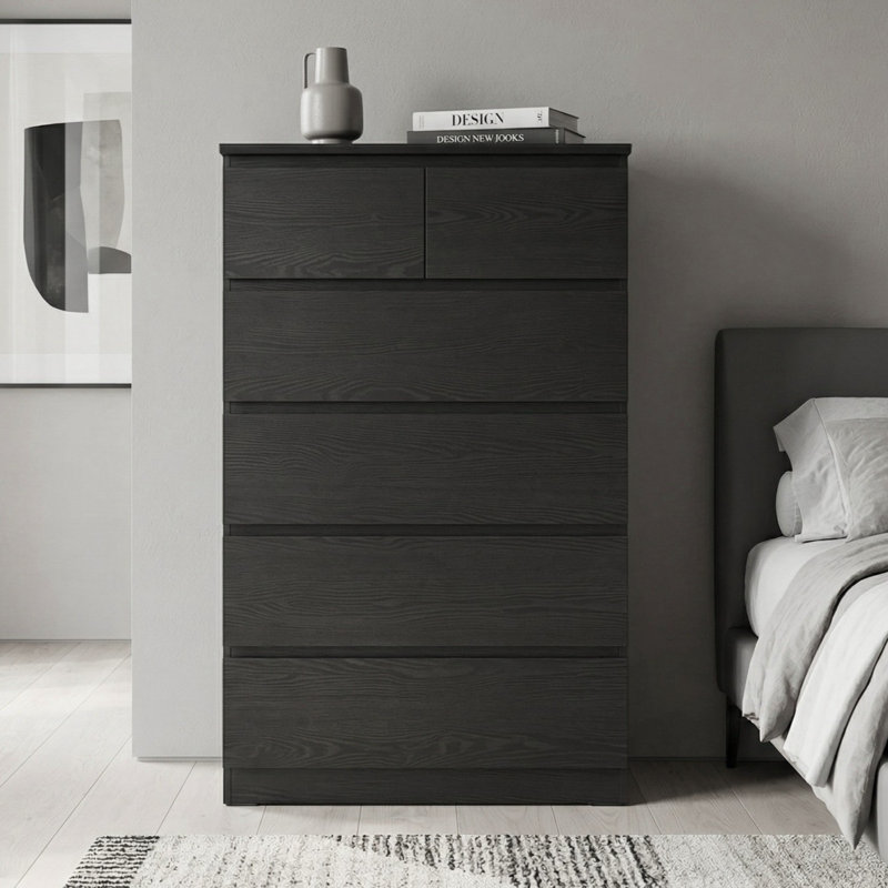 Commode 6 tiroirs Elegant Contemporary, Grain de bois noir