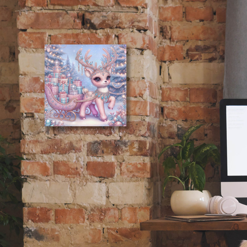  «Pink Raindeer» par Rey Klimt, art mural sur toile, 12 po x 12 po, H 12 po x l 12 po