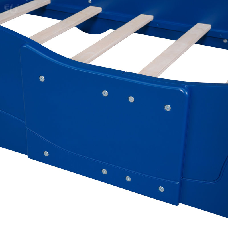 Lit plateforme simple en forme de voiture de course avec roues, bleu, lit, Bleu, Lit simple