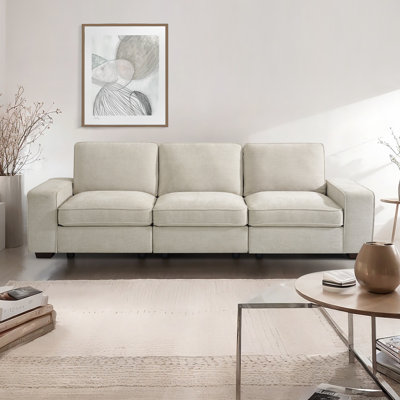 Tintah 2/3/4-Seater Chenille Modern Modular Sofa Couches with Storage Space USB Charge and Removable Covers, Side Pocket, Wide Arm