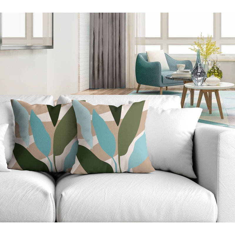 Jeté carré en polyester / mélange de polyester intérieur / extérieur, Turquoise, Beige, L 15 po x H 15 po