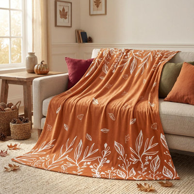 Jeté d'automne en flanelle, feuilles de gazon orange de l'Action de grâce, douces couvertures en molleton douillet et pelucheux pour la décoration du canapé-lit, cadeaux idéaux pour les adultes 80 x 60