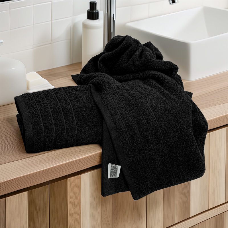 100% Cotton Midweight Mulit-Size Set, Black, 8 Piece Towel Set