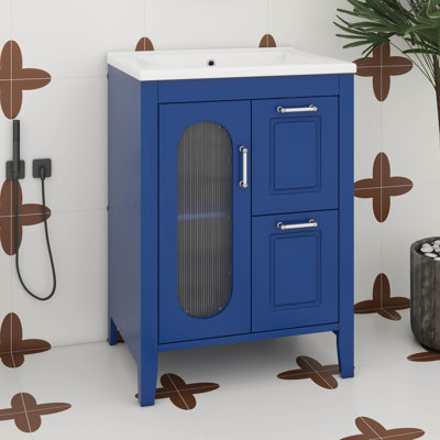 Meuble-lavabo autoportant 24 po avec 2 tiroirs et porte réglable 24 po avec lavabo, tablette réglable
