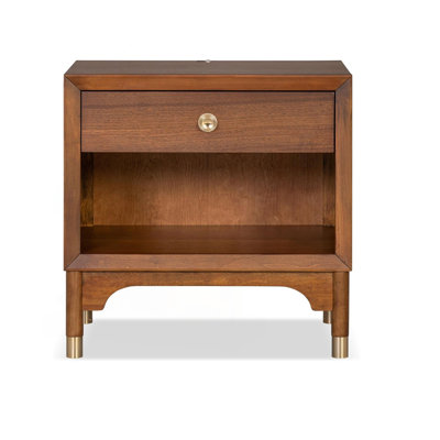 Mid-Century Nightstand with USB Port & Gold-Capped Legs
