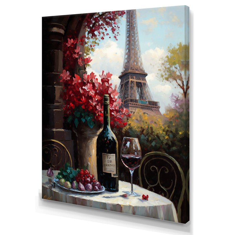 «Savouring Red Wine» par la Tour Eiffel Paris II, reproduction sur toile, H 32 po x l 24 po x P 1 po, Toile tendue