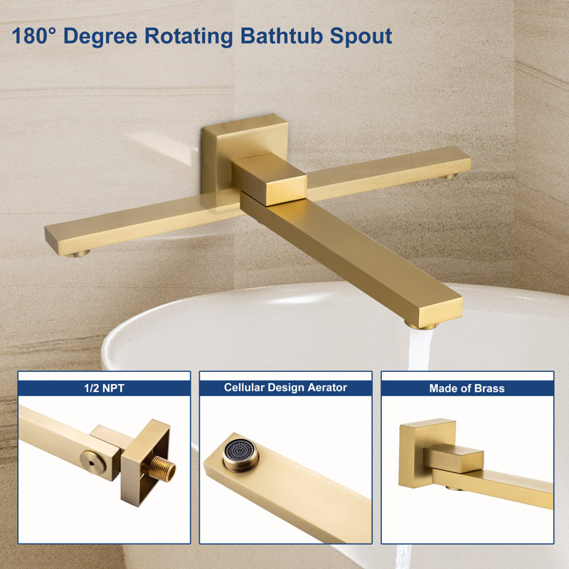Brushed Gold 10" Square Rainfall Shower System with Handheld