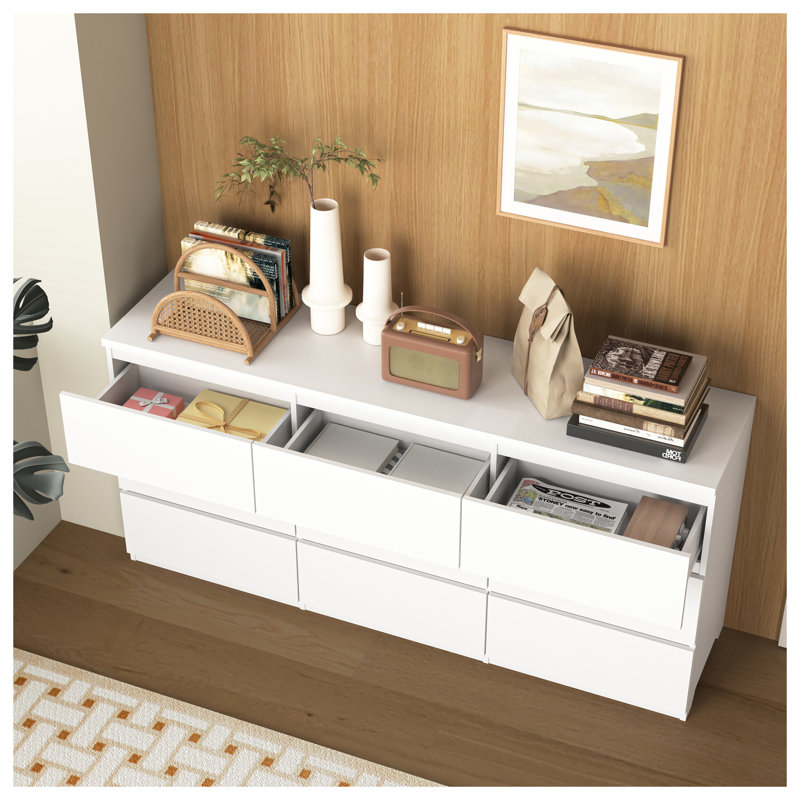Commode 9 tiroirs Modern White - Commode large sans poignée