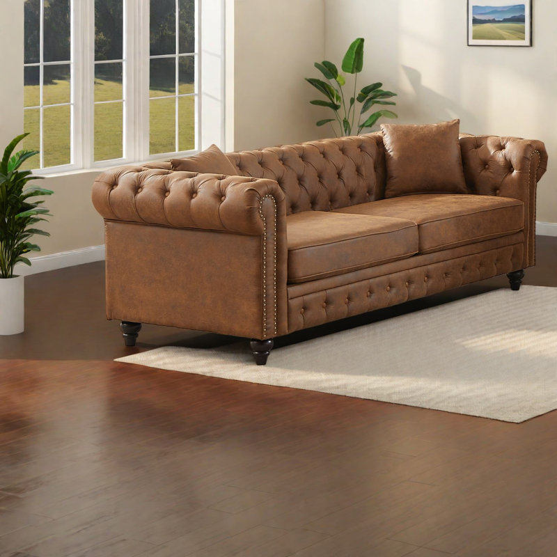 Canapés chesterfield Modern Tech en tissu, brun 3 places pour le salon
