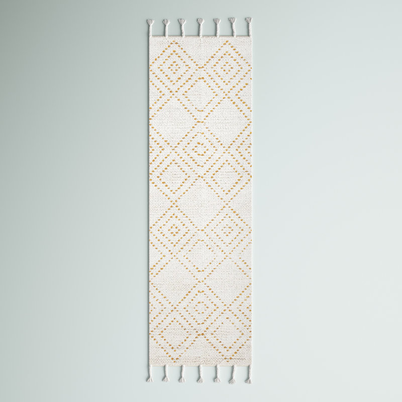 Casablanca Hand Loomed Wool/Cotton Geometric Rug in Beige, Runner 2'3" x 8'