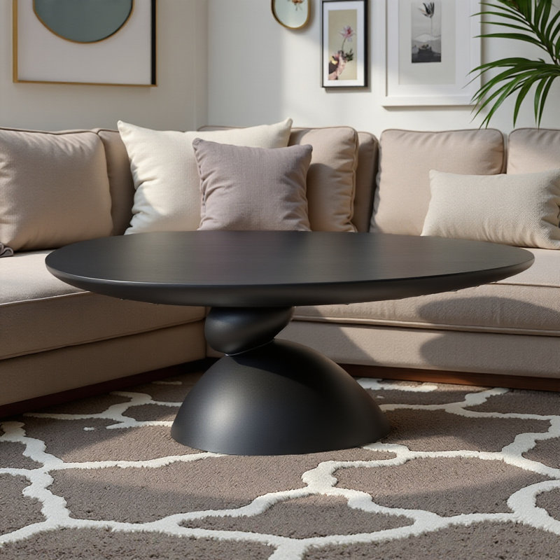 Table basse ovale moderne, base à galets en fibre de verre 47,27 po, Noir mat
