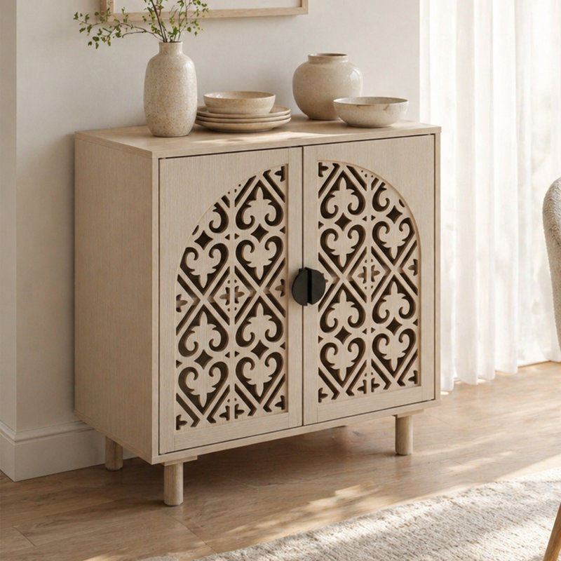 29.84" Black Bohemian Carved Storage Cabinet, White