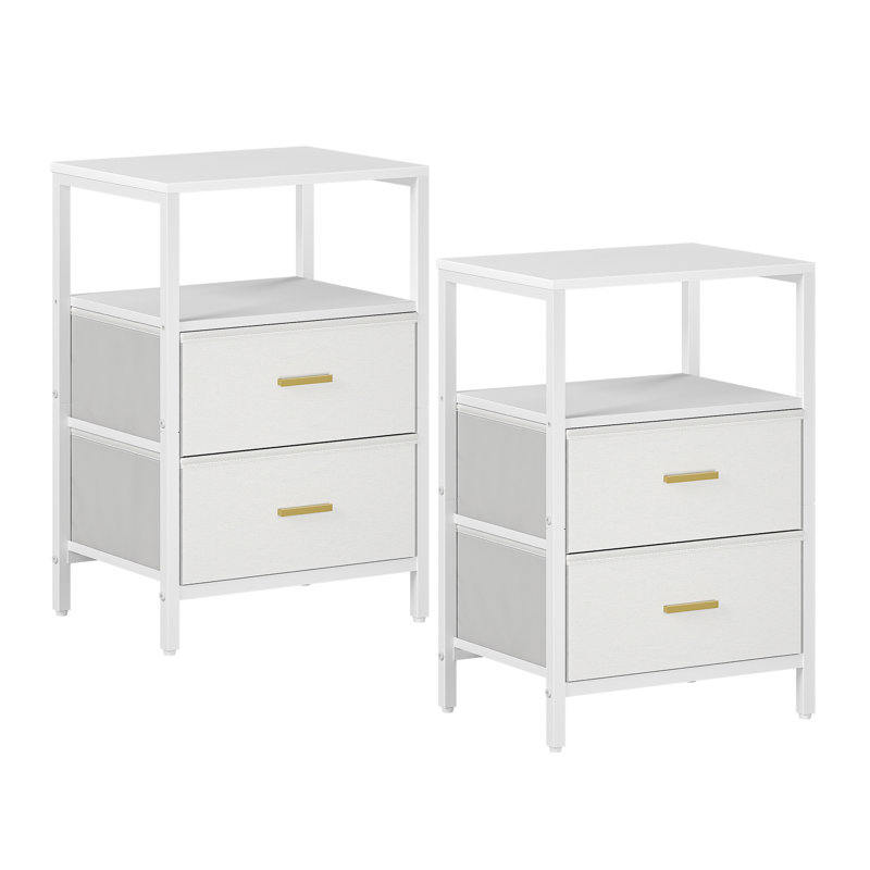 Bedside Table Set of 2 with 2 Fabric Storage Drawers, Side End Table, Bedside Cabinet with Open Storage Shelf, Nightstand for Bedroom, Livingroom, Office