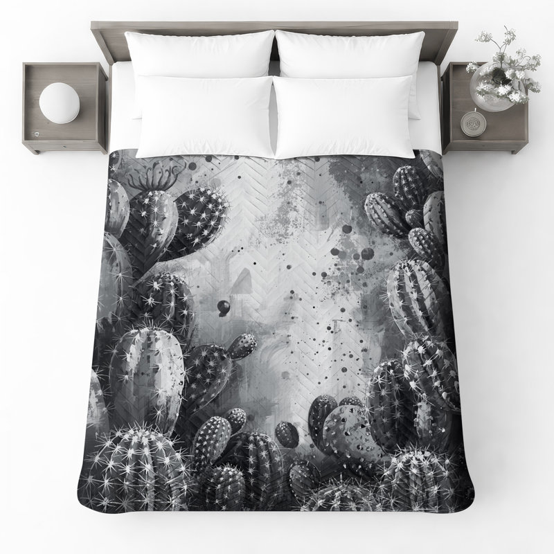Cactus noir et blanc Illustration Bedding Cactus Couvre-lit botanique, Grand lit