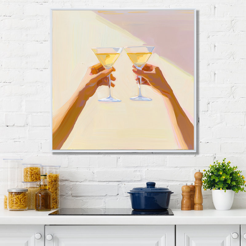 «Mansell Martini Cocktail Drink Friends III», art mural liqueur, H 36 po x l 36 po, Impression encadrée flottante, Blanc
