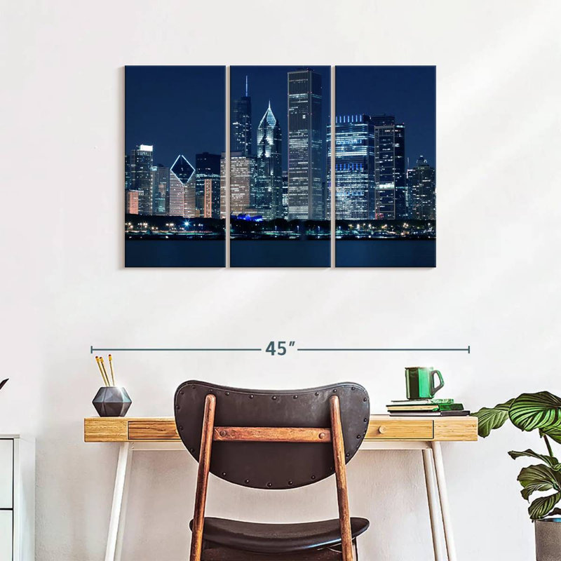 Ensemble de 3 pièces sur toile Bright Downtown Chicago, H 24 po x l 38 po x P 1,25 po