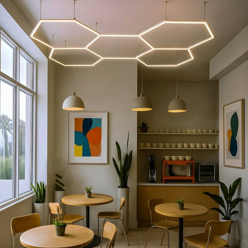 Plafonnier moderne hexagonal à DEL avec 5 grilles, conception en nid d'abeille pour garage, studio, salle de sport ou salle de jeux (ensemble de 5)