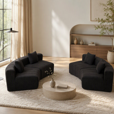 Chenille Curved Modular Sectional Sofa with 4 Pillows